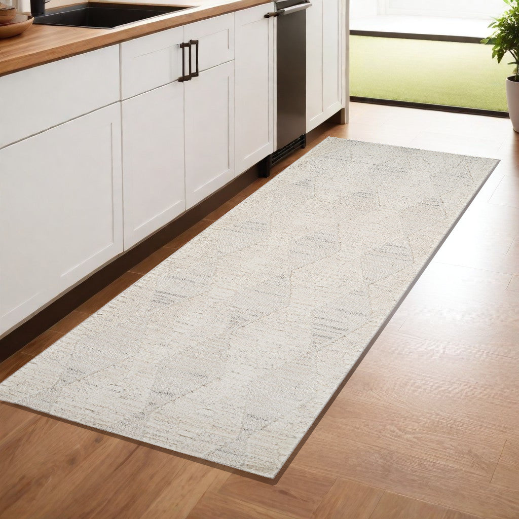 8 Cream and Beige Geometric Distressed Area Rug