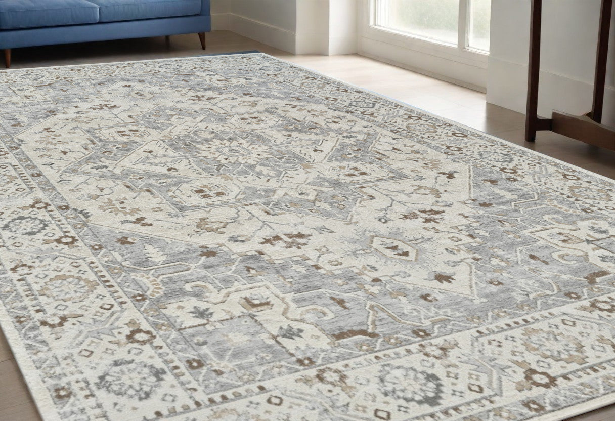 5 X 8 Gray and Beige Oriental Distressed Area Rug