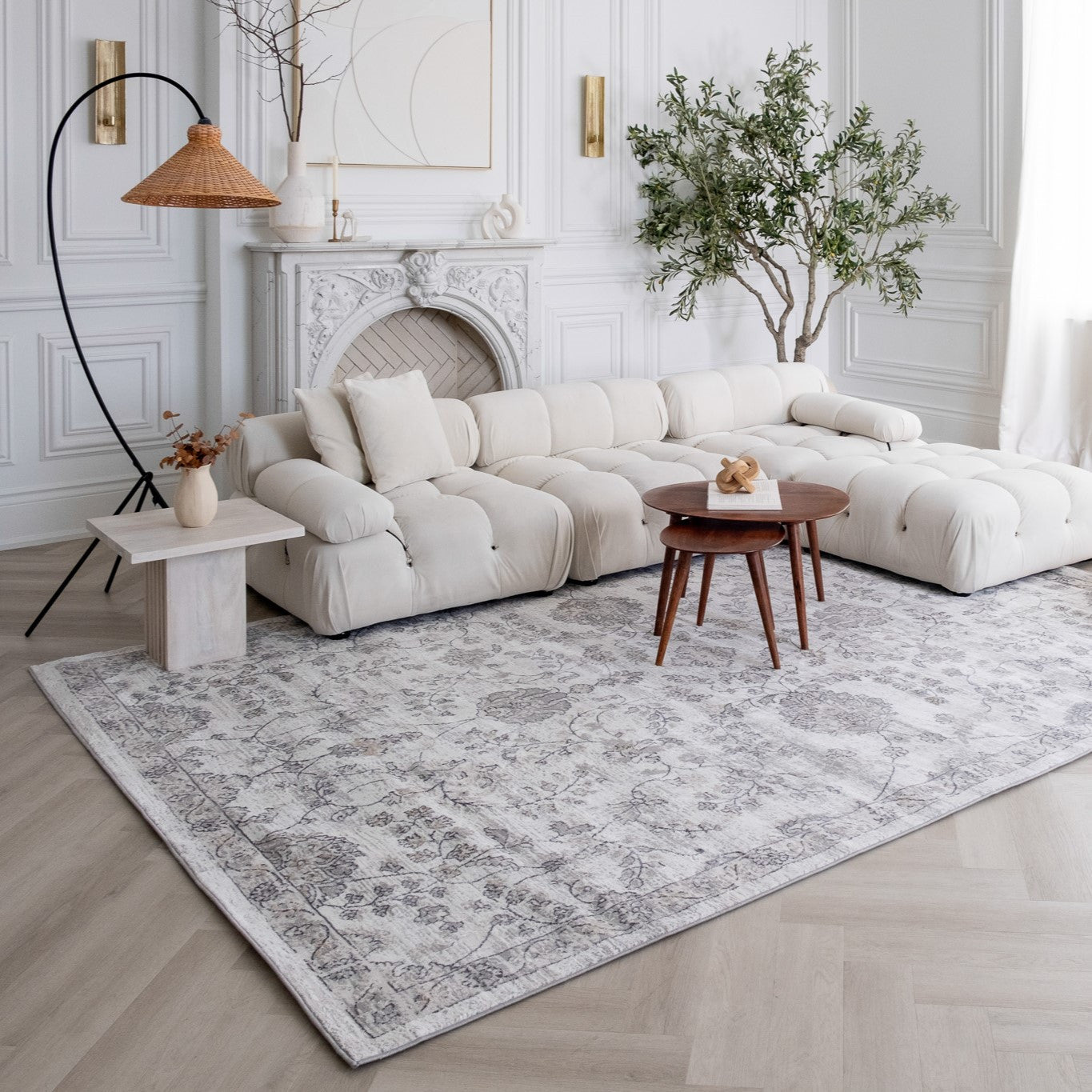 4 X 6 Beige and Gray Floral Distressed Area Rug