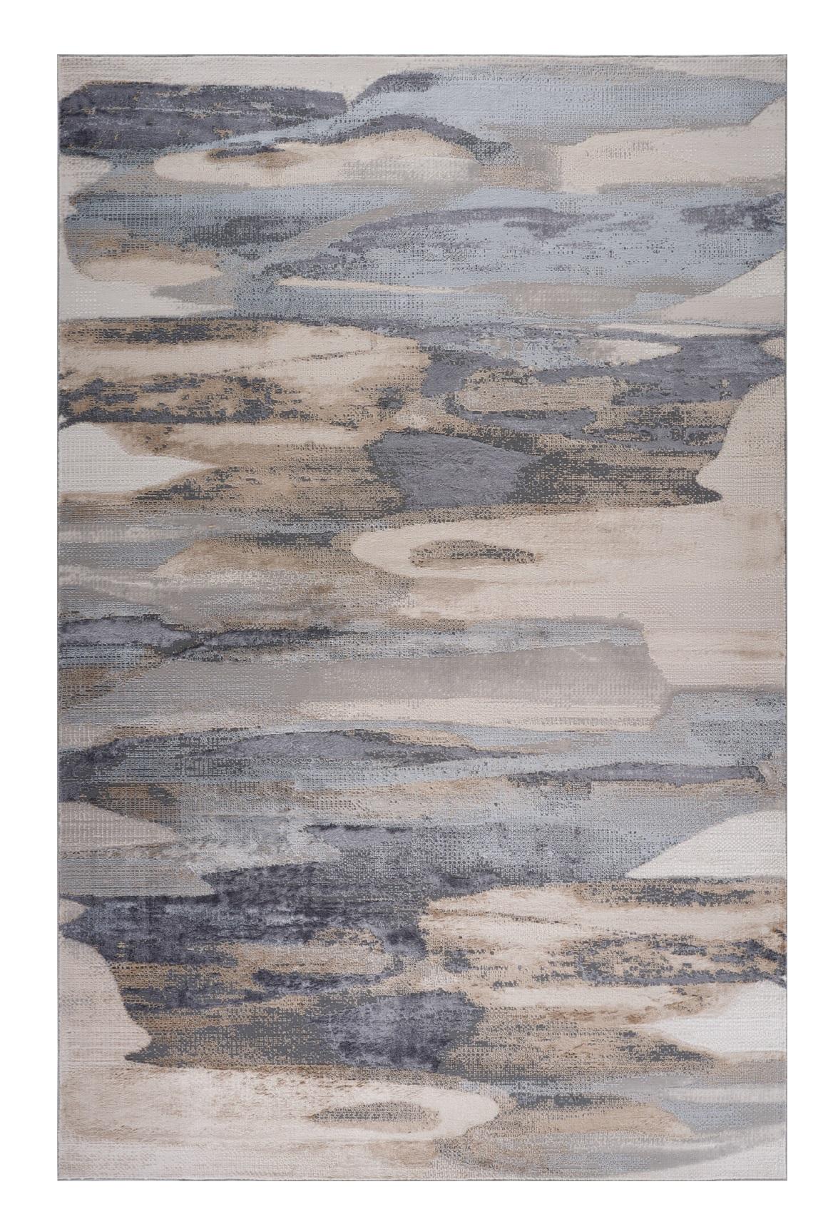 7 X 10 Gray Blue and Beige Abstract Worn Faded Area Rug