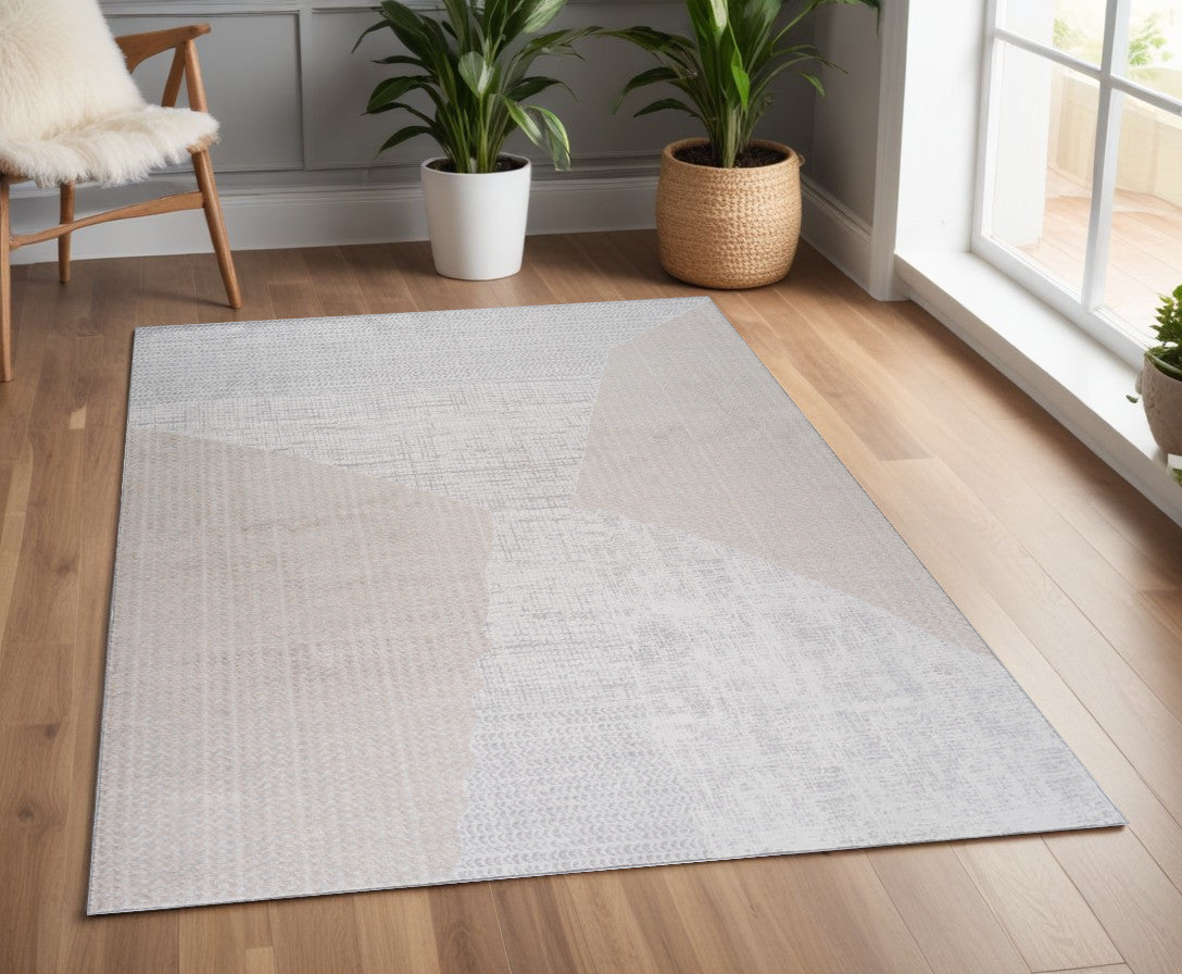 4 X 6 Cream and Beige Abstract Non Skid Area Rug
