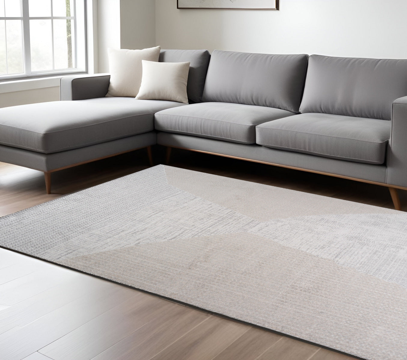 8 X 11 Cream and Beige Abstract Non Skid Area Rug