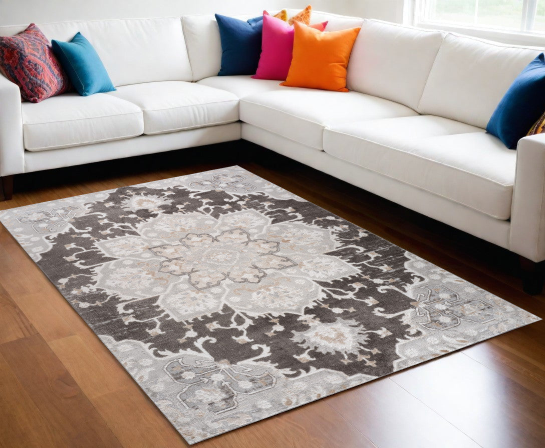 5 X 8 Gray and Brown Southwestern Distressed Area Rug