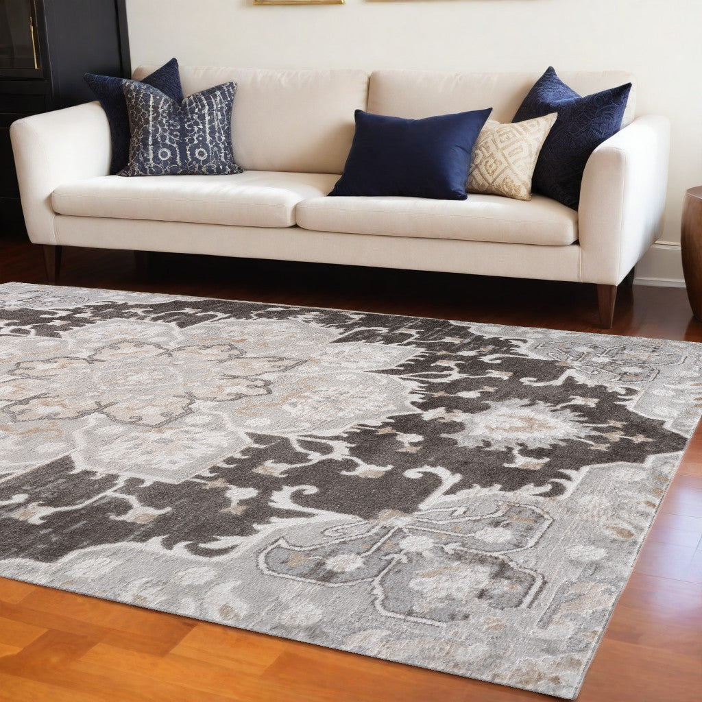 7 X 10 Gray and Brown Southwestern Distressed Area Rug