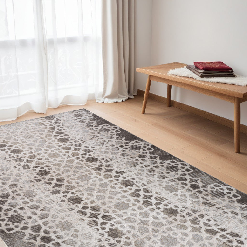 5 X 8 Brown and Beige Abstract Distressed Area Rug