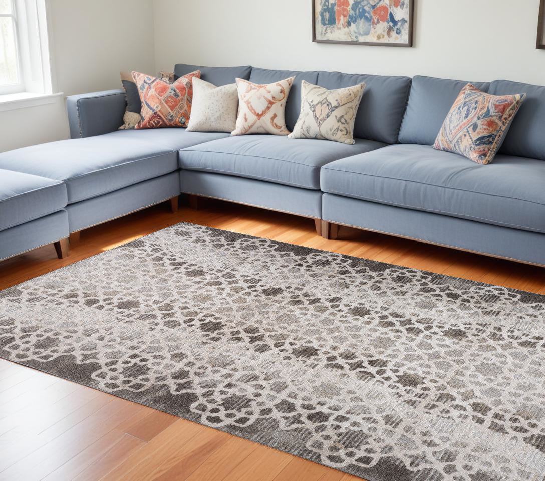 7 X 10 Brown and Beige Abstract Distressed Area Rug