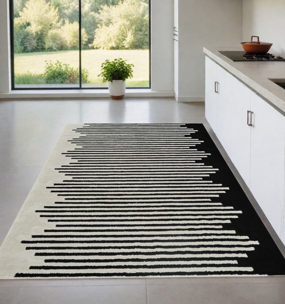 4 X 6 Cream and Black Abstract Distressed Area Rug