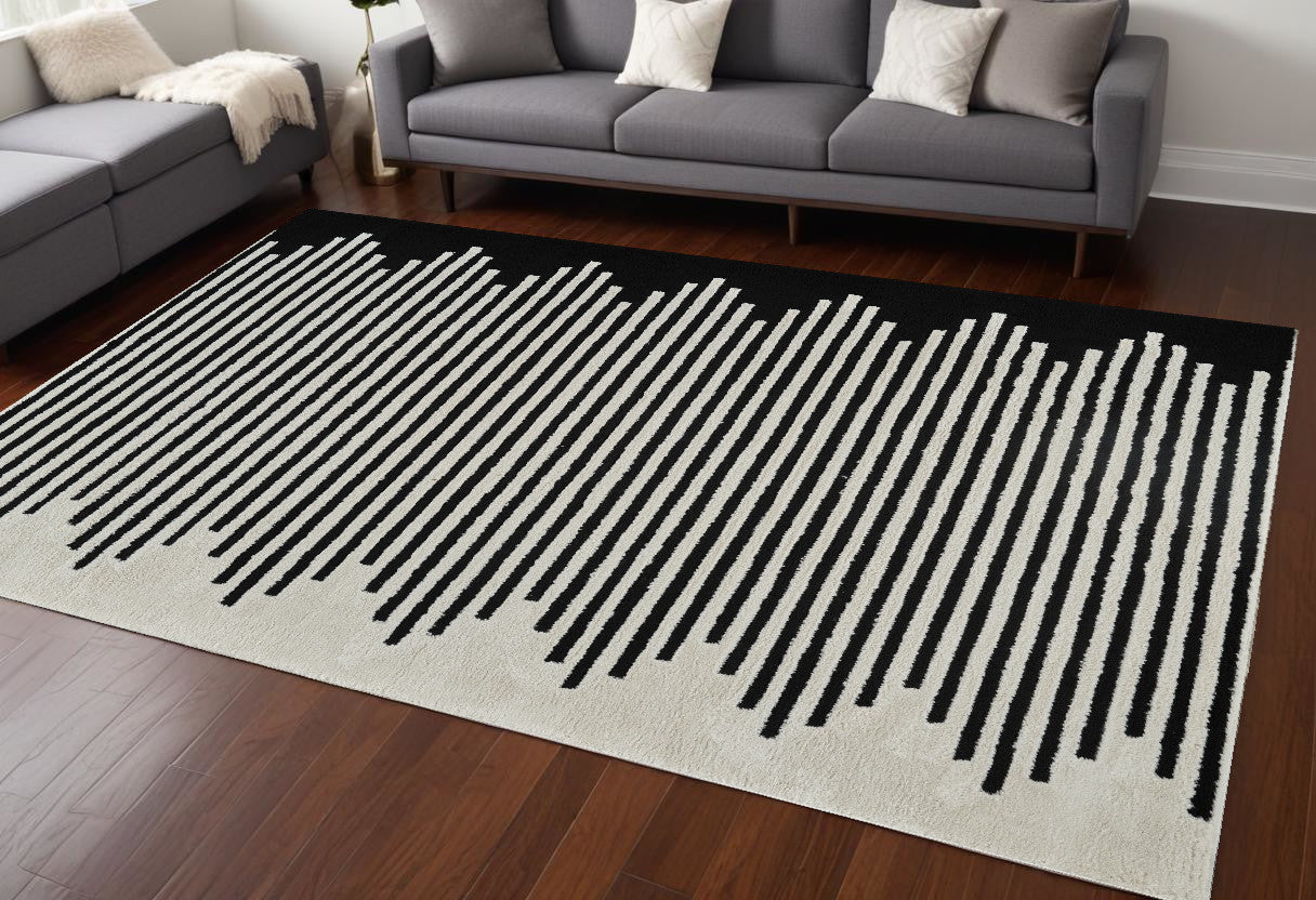 8 X 11 Cream and Black Abstract Distressed Area Rug