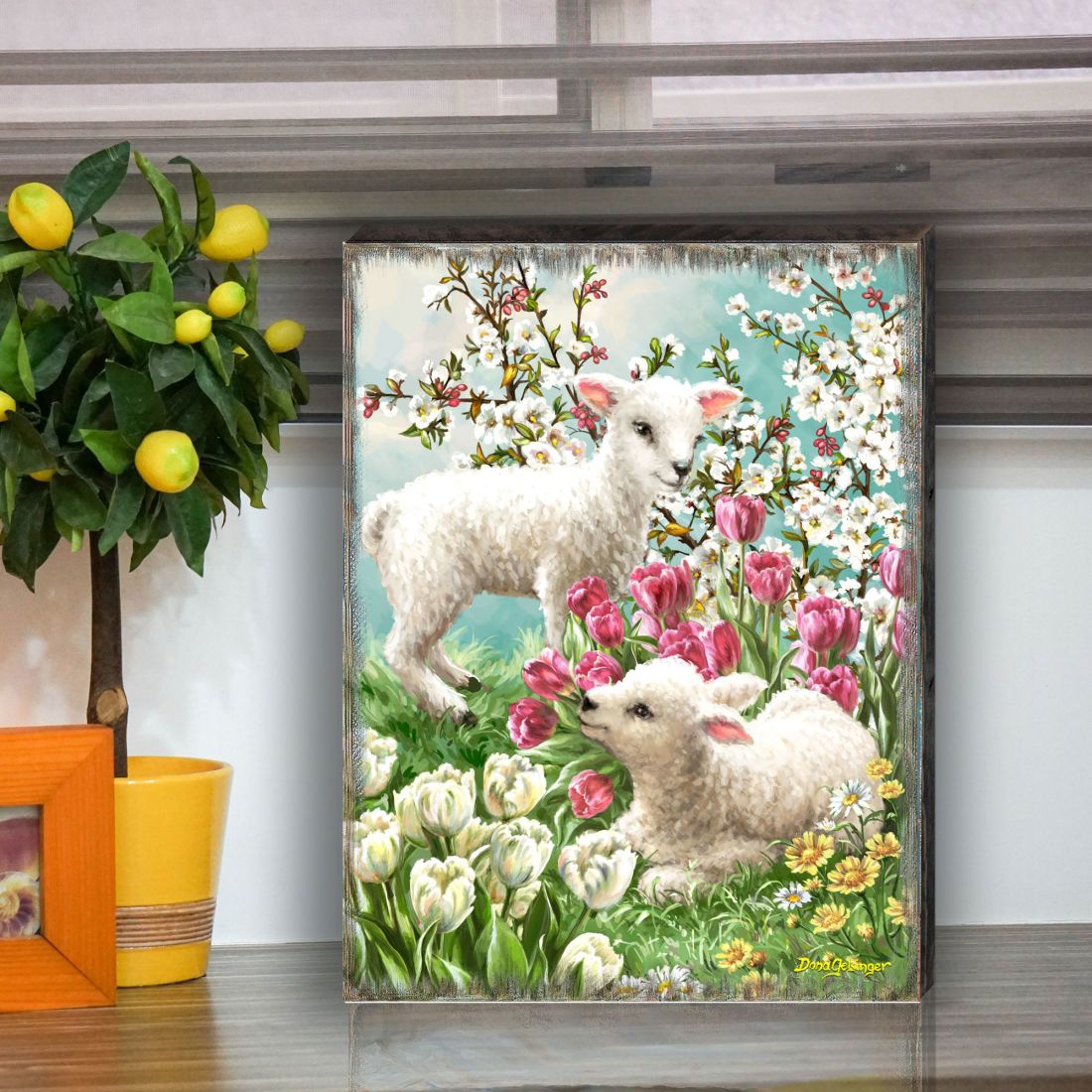 Easter Lambs Wooden Wall Art by D. Gelsinger - Easter Spring Decor - 95673B-DG