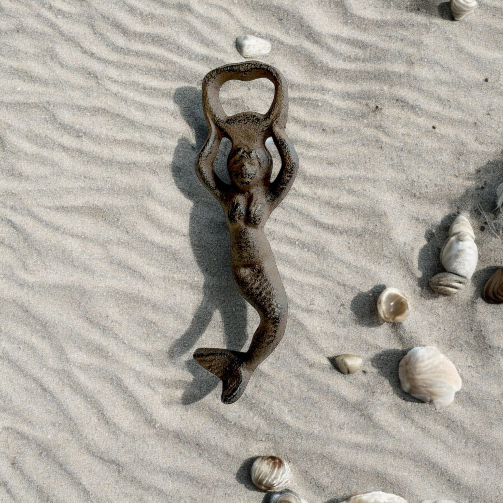 Rustic Cast Iron Mermaid Bottle Opener, Nautical Beach Decor Accent