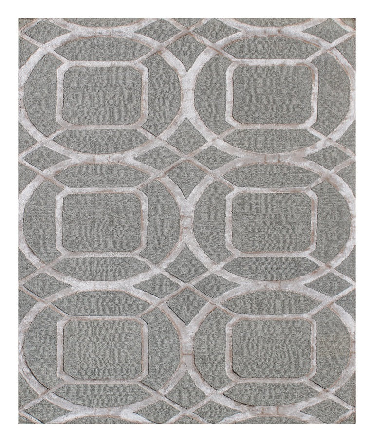 5 X 8 Green Abstract Geometric Hand Tufted Non Skid Area Rug
