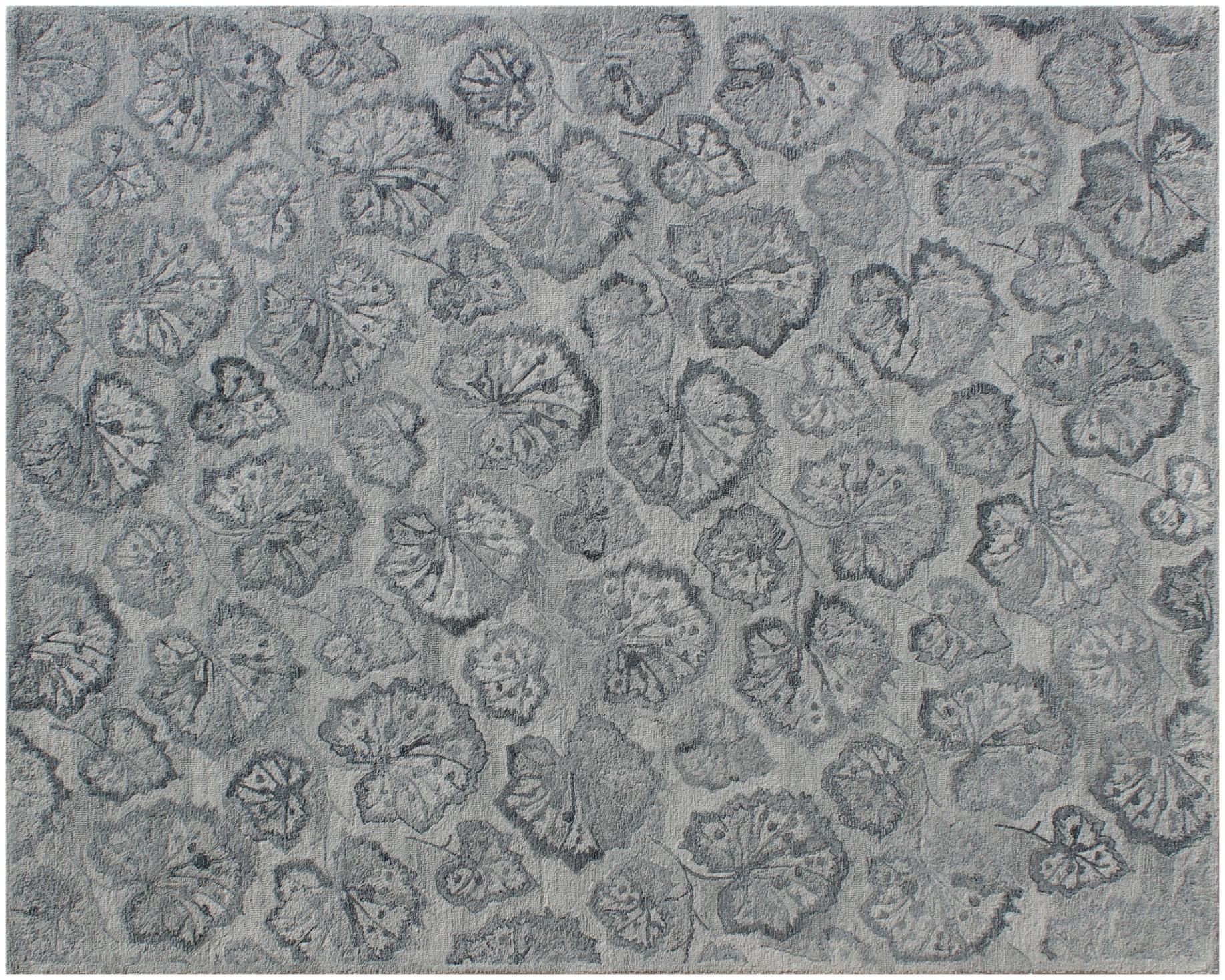 9 X 12 Silver Floral Hand Tufted Non Skid Area Rug