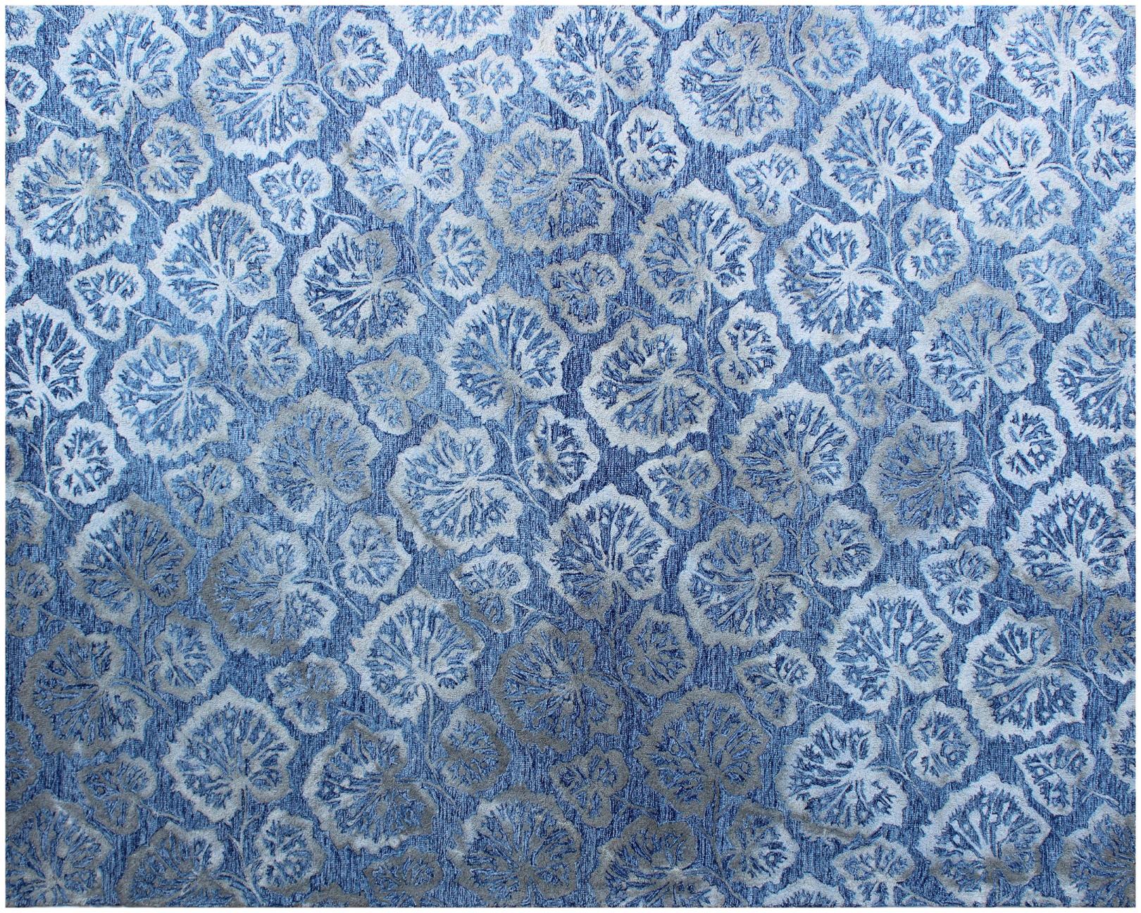 5 X 8 Denim Blue Wool Floral Hand Tufted Non Skid Area Rug