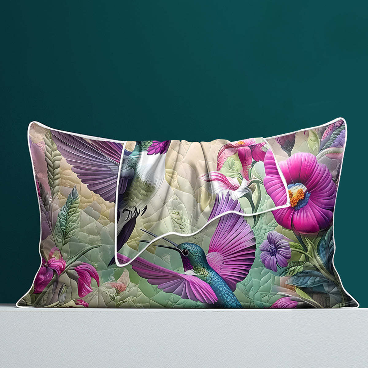 2 Pcs Of Tropical Hummingbird Art Bedroom Satin Printed Soft And Skin Friendly Pillowcase Suitable For All Seasons