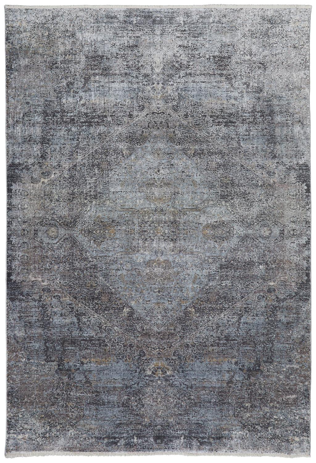 7 X 10 Gray and Silver Abstract Power Loom Worn Faded Area Rug