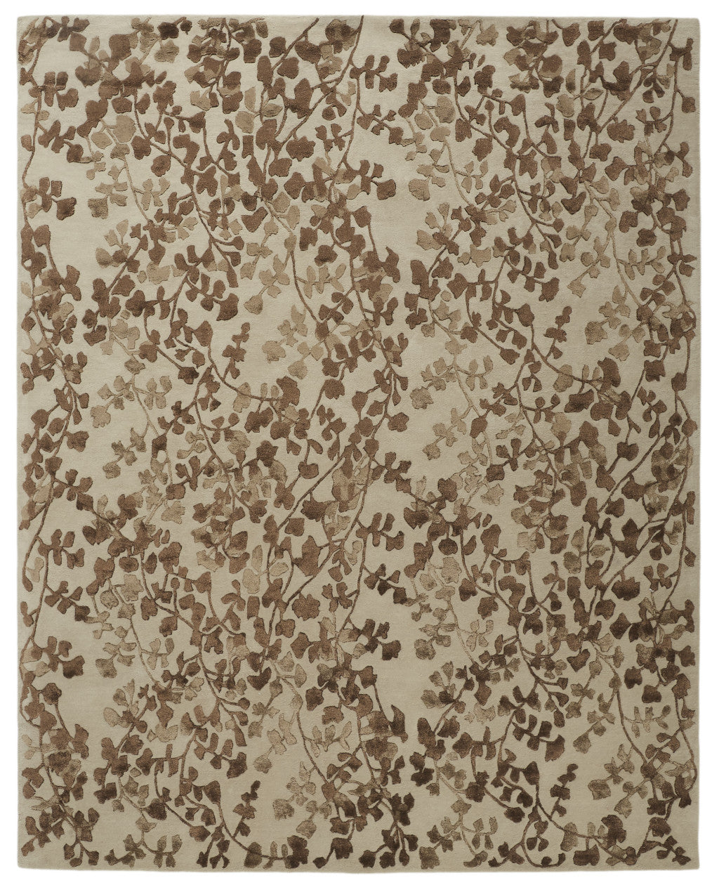 10 X 14 Taupe and Brown Floral Hand Tufted Area Rug