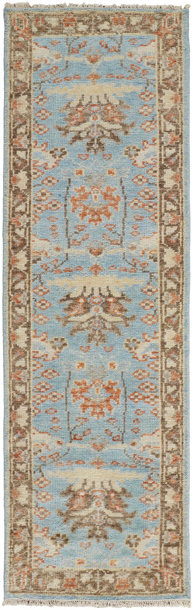 8 Brown and Blue Wool Oriental Hand Knotted Runner Rug