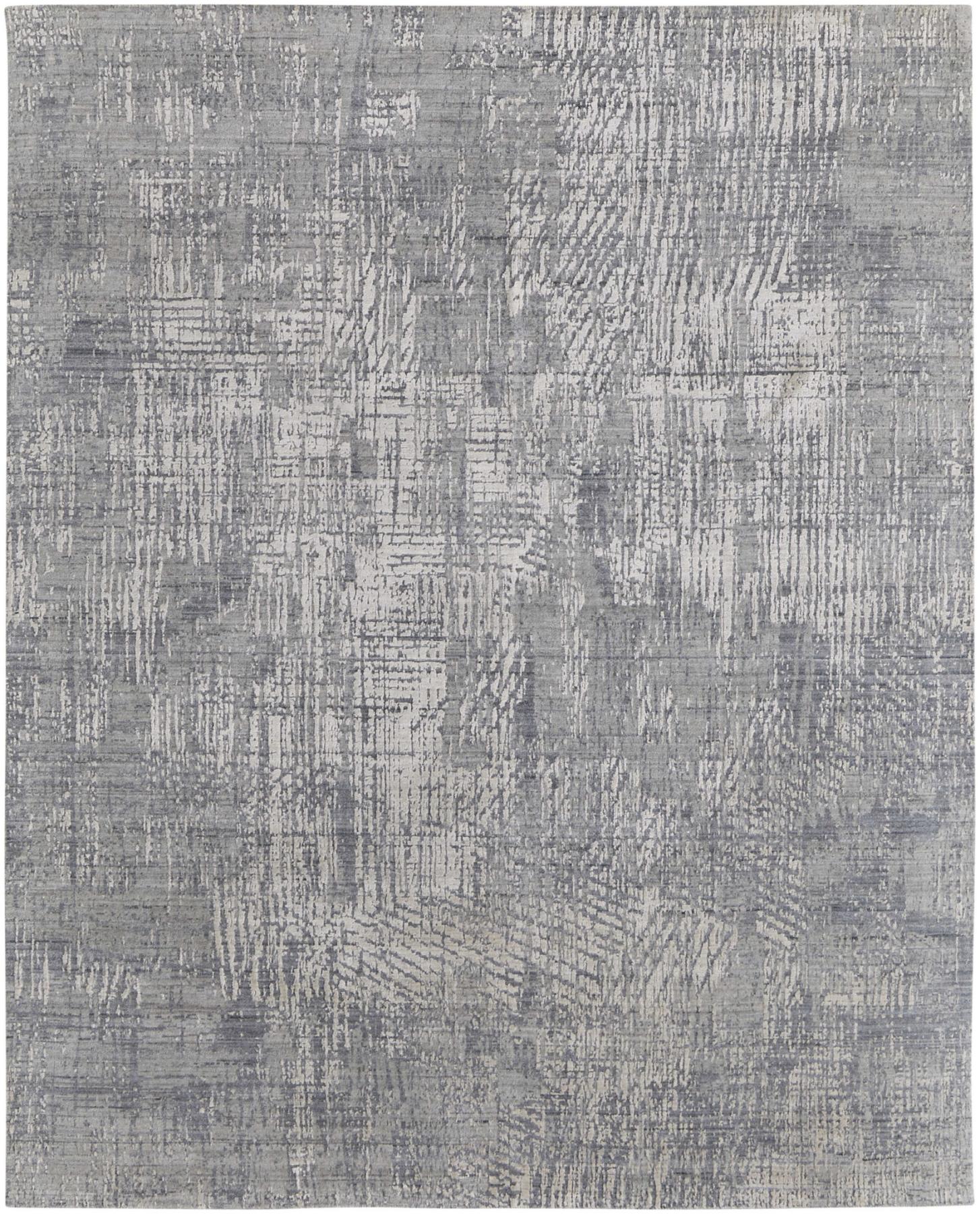 3 X 5 Gray and Silver Abstract Hand Woven Worn Faded Area Rug