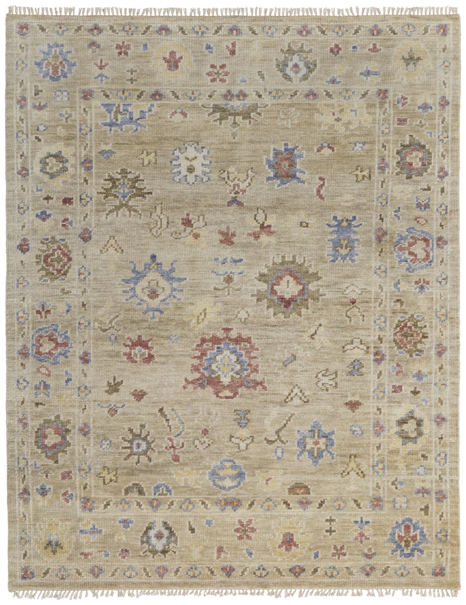 3 X 5 Tan Brown and Blue Wool Floral Hand Knotted Area Rug With Fringe