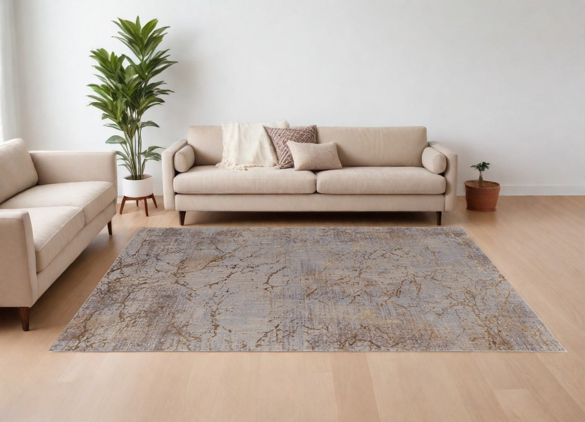 10 X 13 Brown Taupe and Tan Abstract Power Loom Area Rug