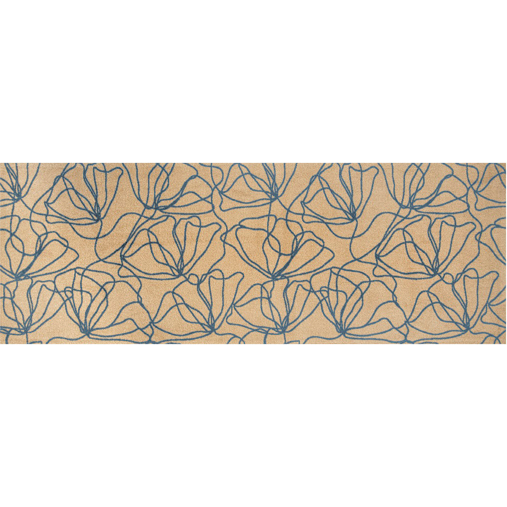 6 Beige and Blue Floral Washable Runner Rug With UV Protection