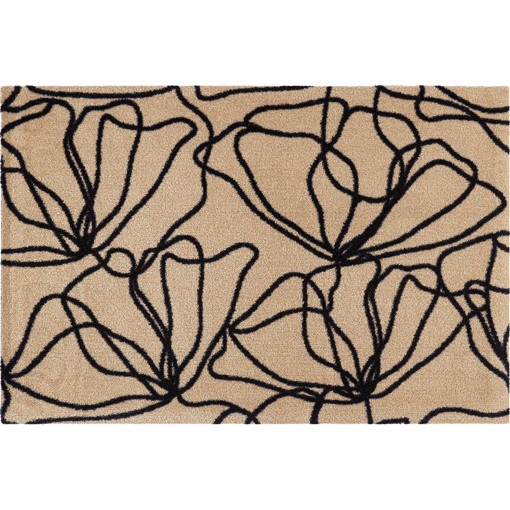 2 X 3 Beige and Black Floral Washable Area Rug With UV Protection