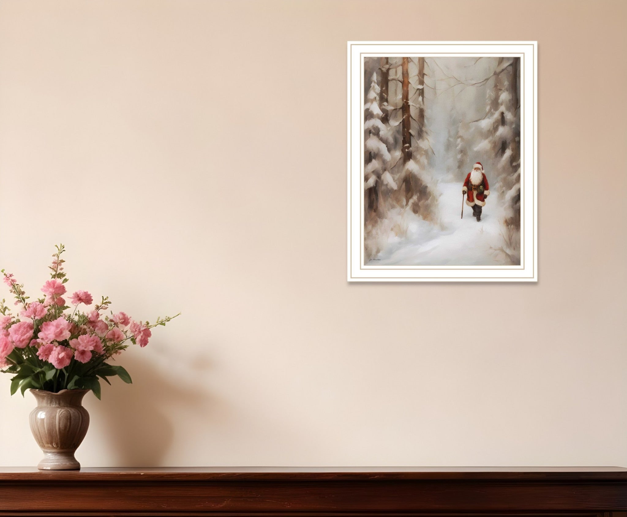 Santas Winter Stroll White Framed Wall Art