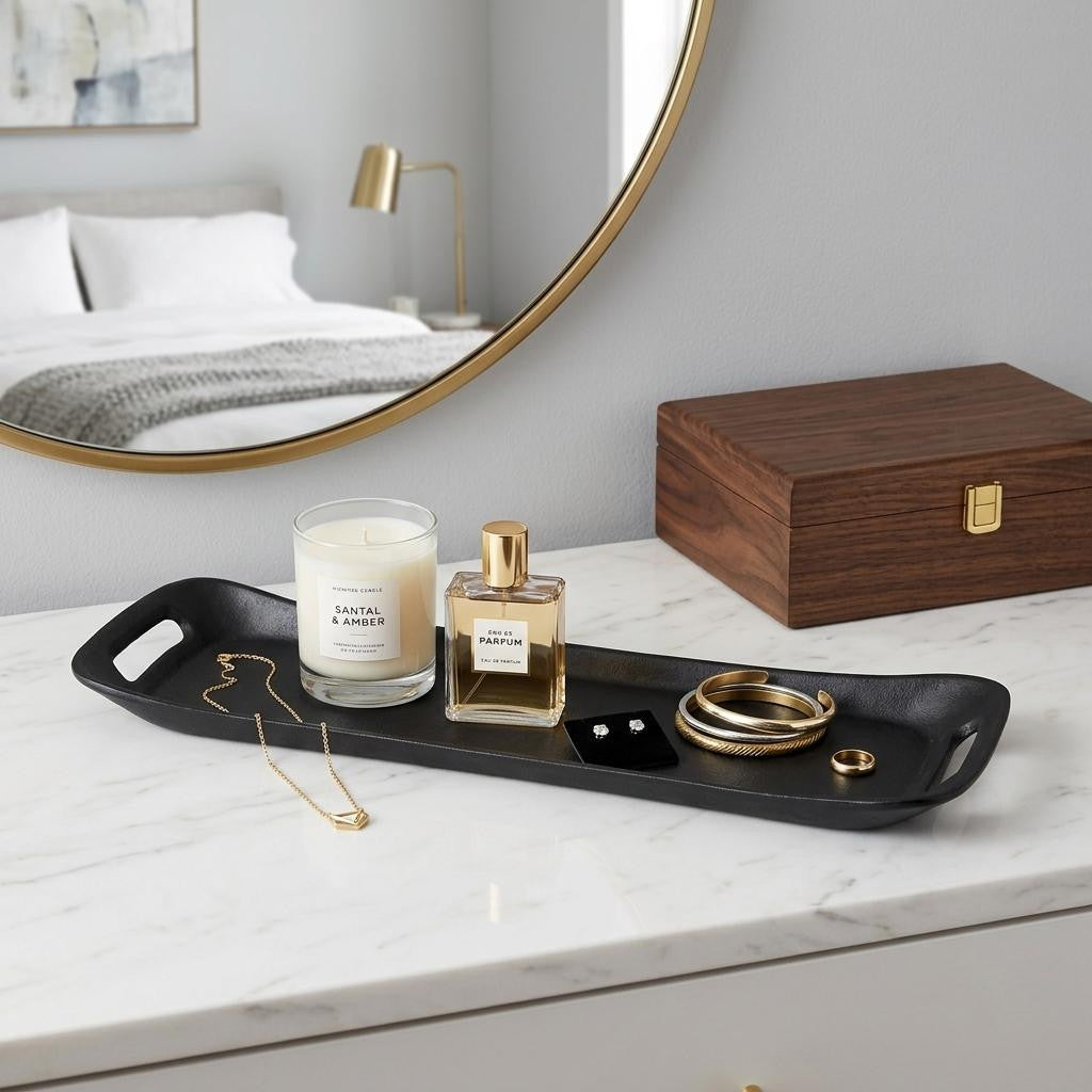 16 Black Aluminum Vanity Tray With Handles
