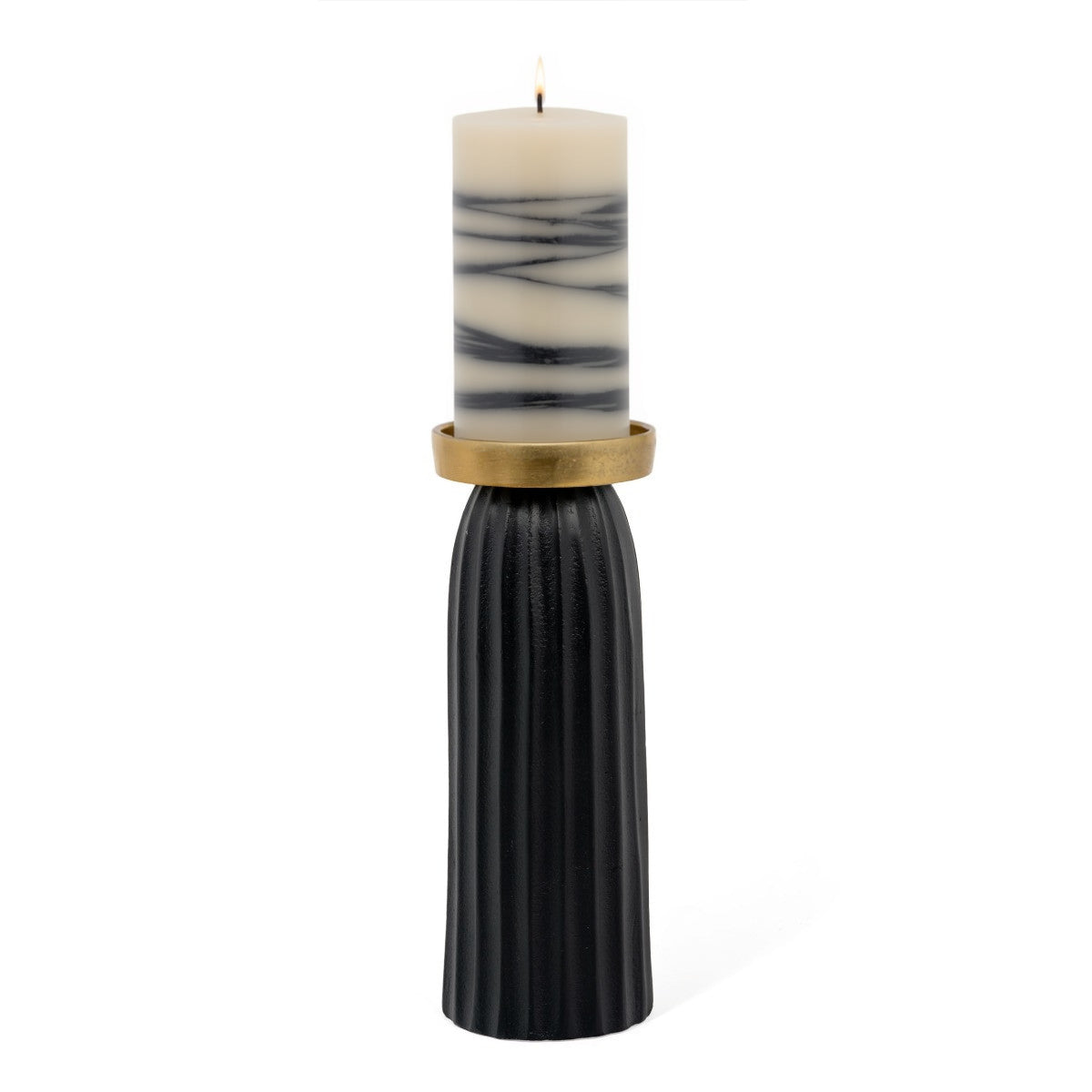 10 Black And Gold Striped Aluminum Tabletop Pillar Candle Holder