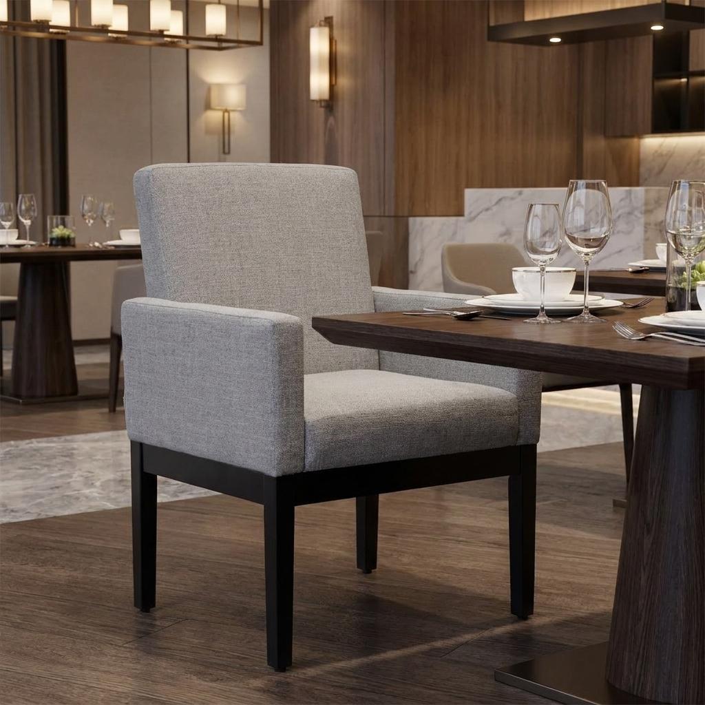 Gray and Black Upholstered Dining Arm Chair