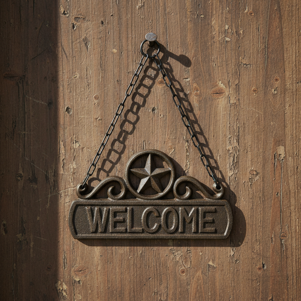 Welcoming Cast Iron Plaque with Chain - Rustic Welcome Sign