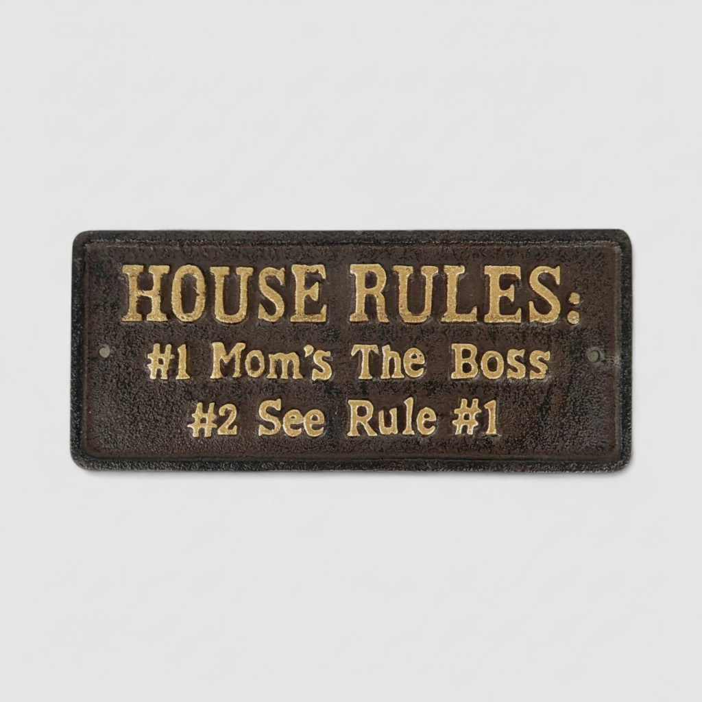 Charming Cast Iron Plaque: House Rules - Vintage Home Accent