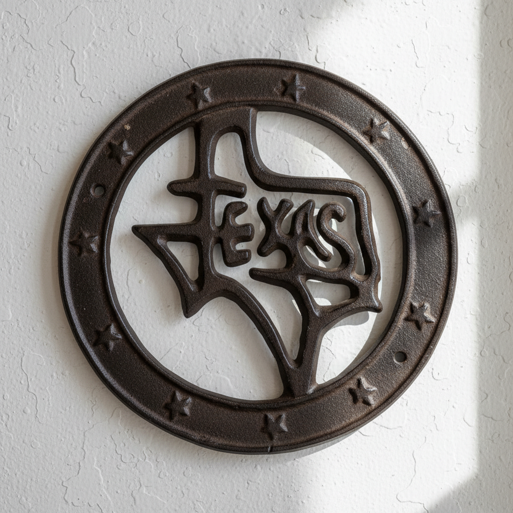 Round Cast Iron Texas Plaque - Lone Star State Wall Decor