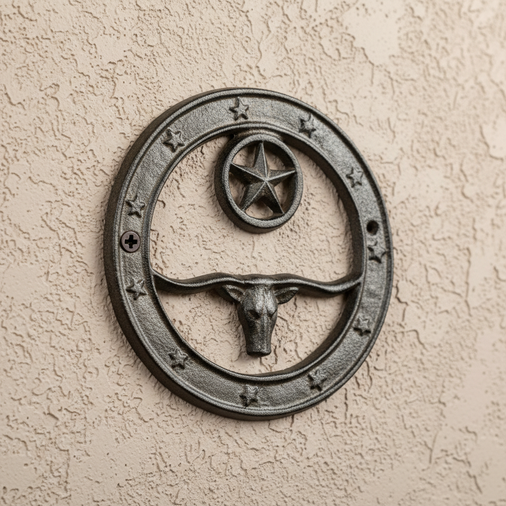 Cast Iron Longhorn and Star Plaque, Western Wall Decor for Farmhouse Cabin