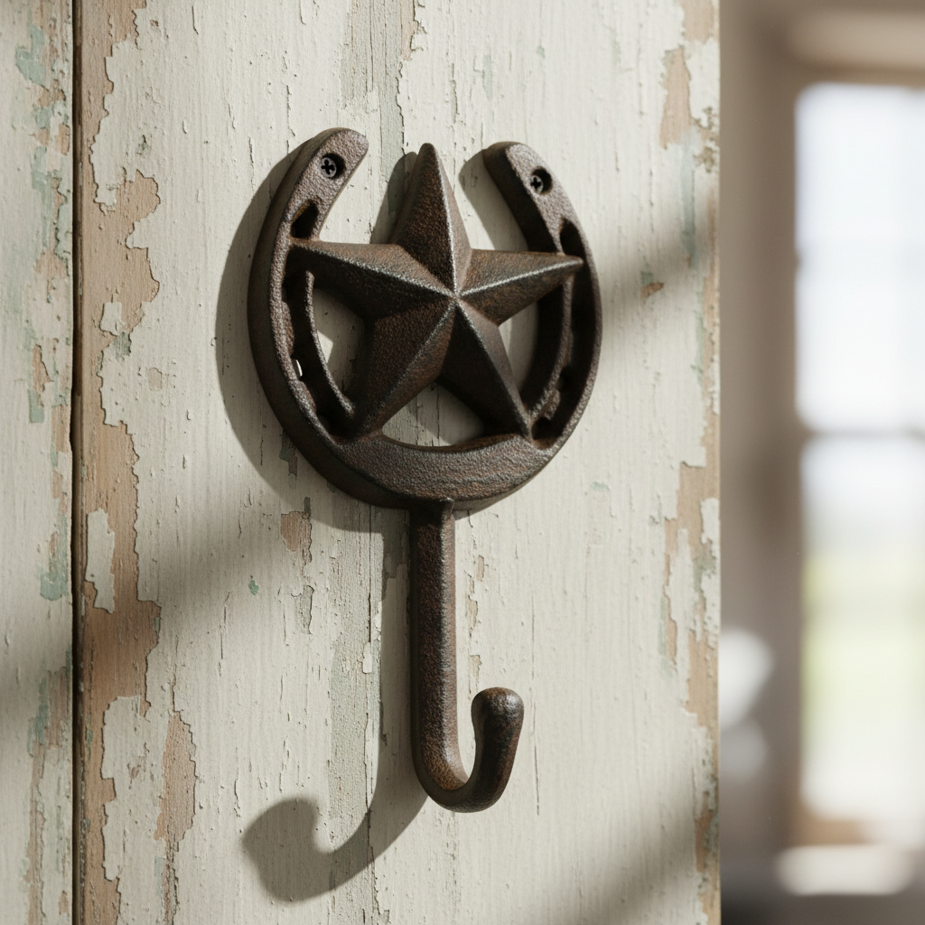 Star & Horseshoe Cast Iron Hook - Rustic Western Wall Organizer