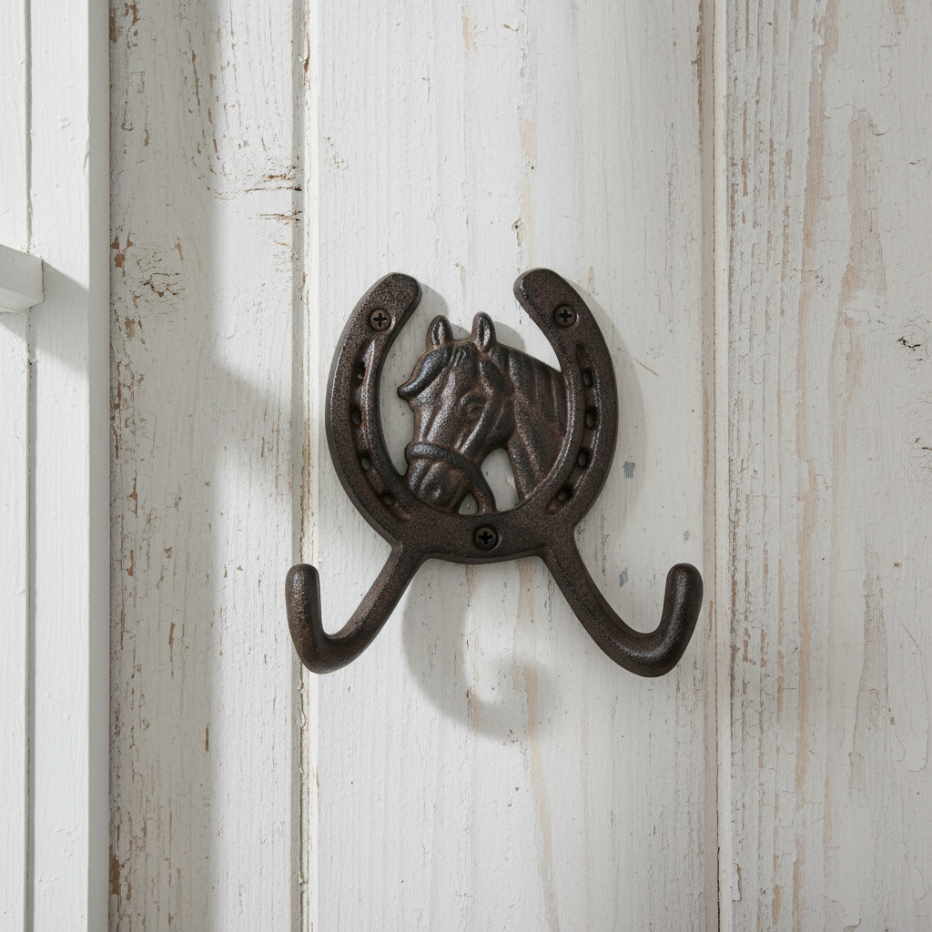 Cast Iron Horseshoe Wall Hook - Rustic Horse Head Coat Key Hanger for Home Decor