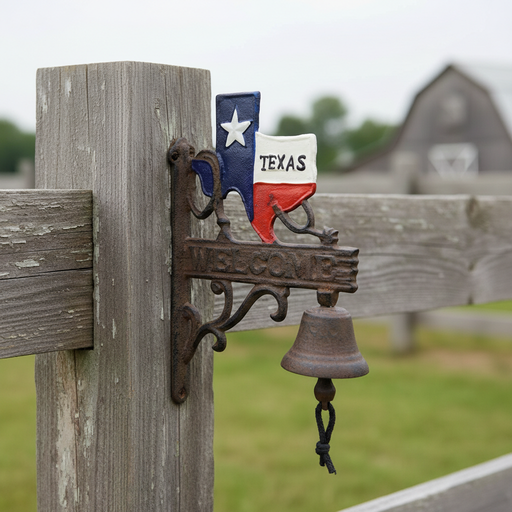 Texan Pride Cast Iron Welcome Bell - Rustic State-Shaped Door Chime