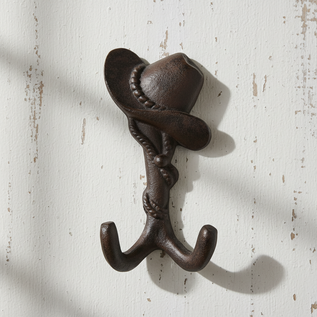 Playful Cast Iron Hat with Hooks - Country Western Wall Rack