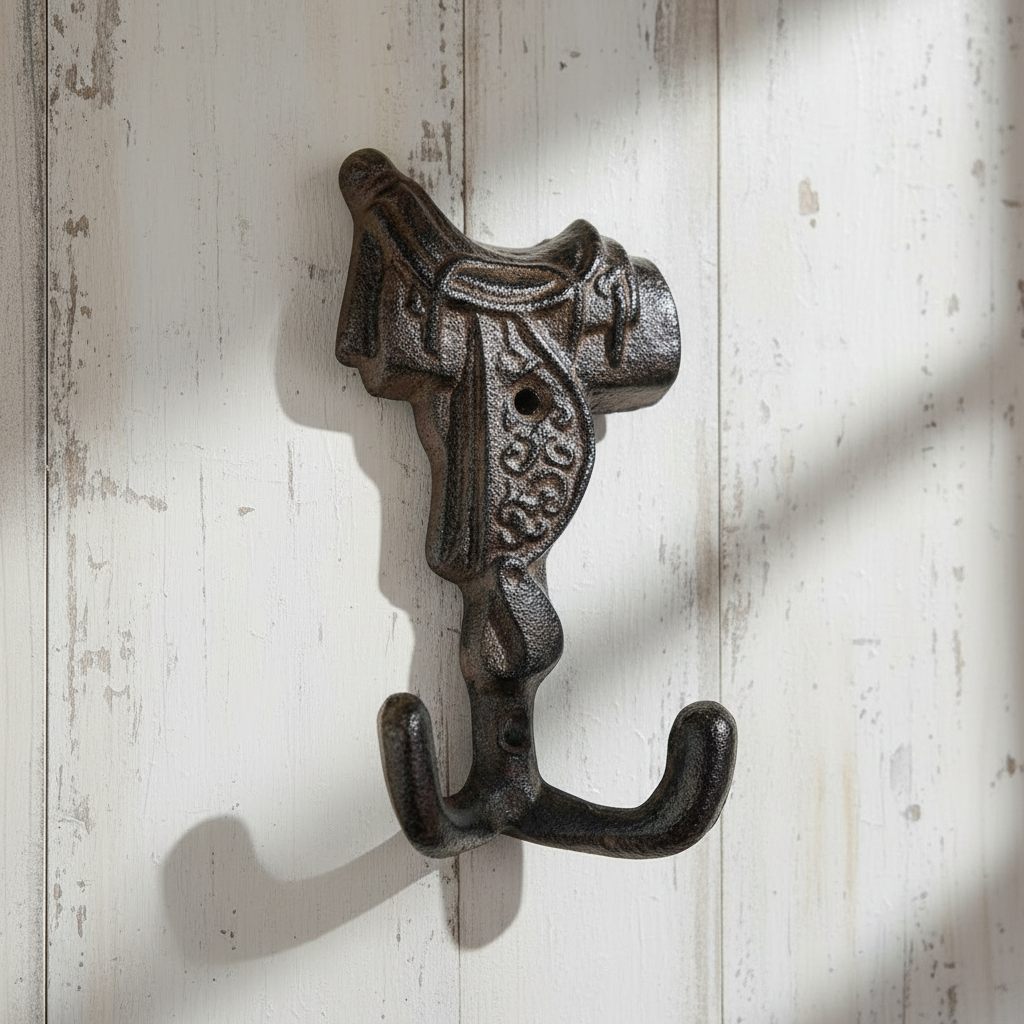Old West Cast Iron Horse Saddle Hook - Ranch-Style Organizer