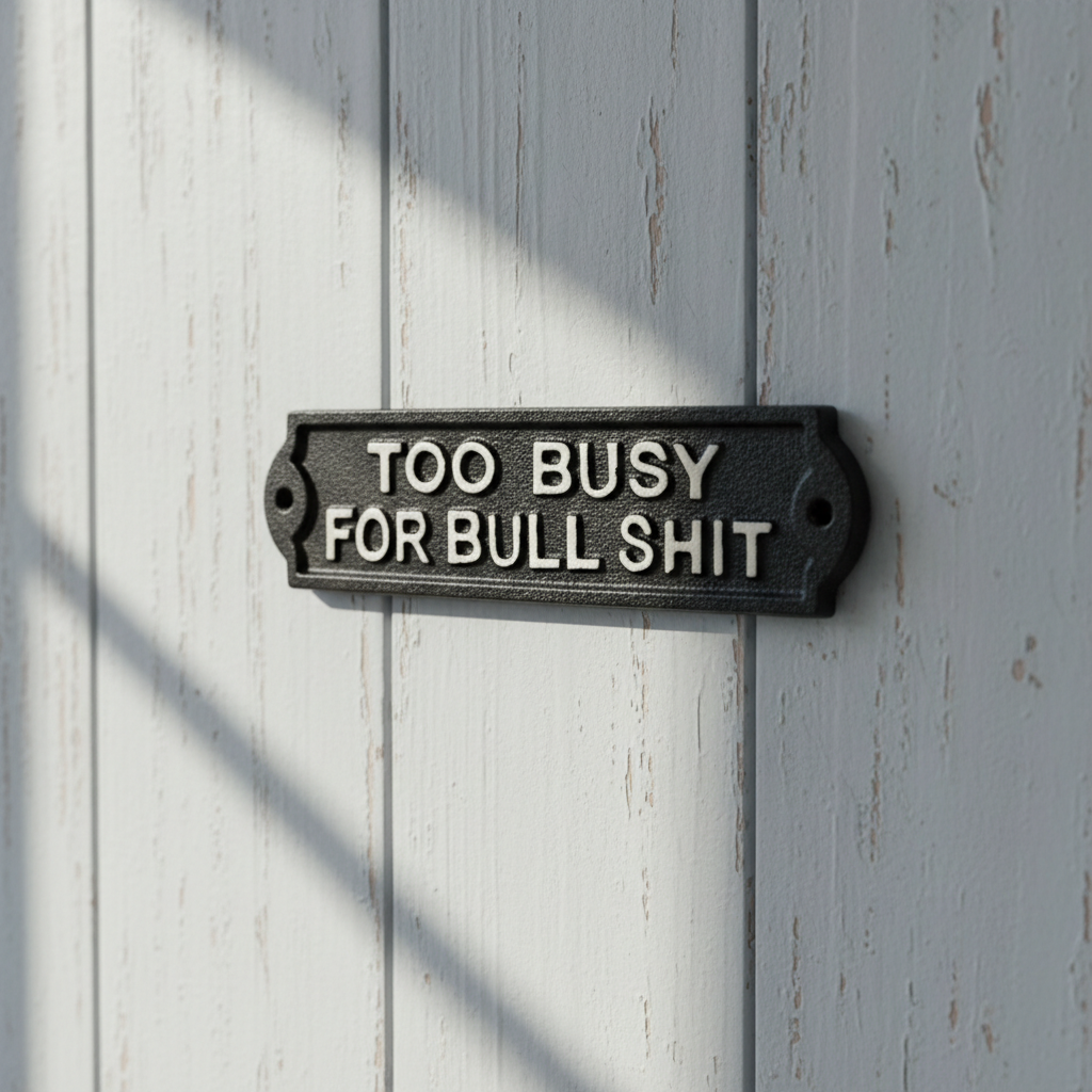 Cast Iron Plaque: Too Busy For Bullshit - Bold Decorative Sign
