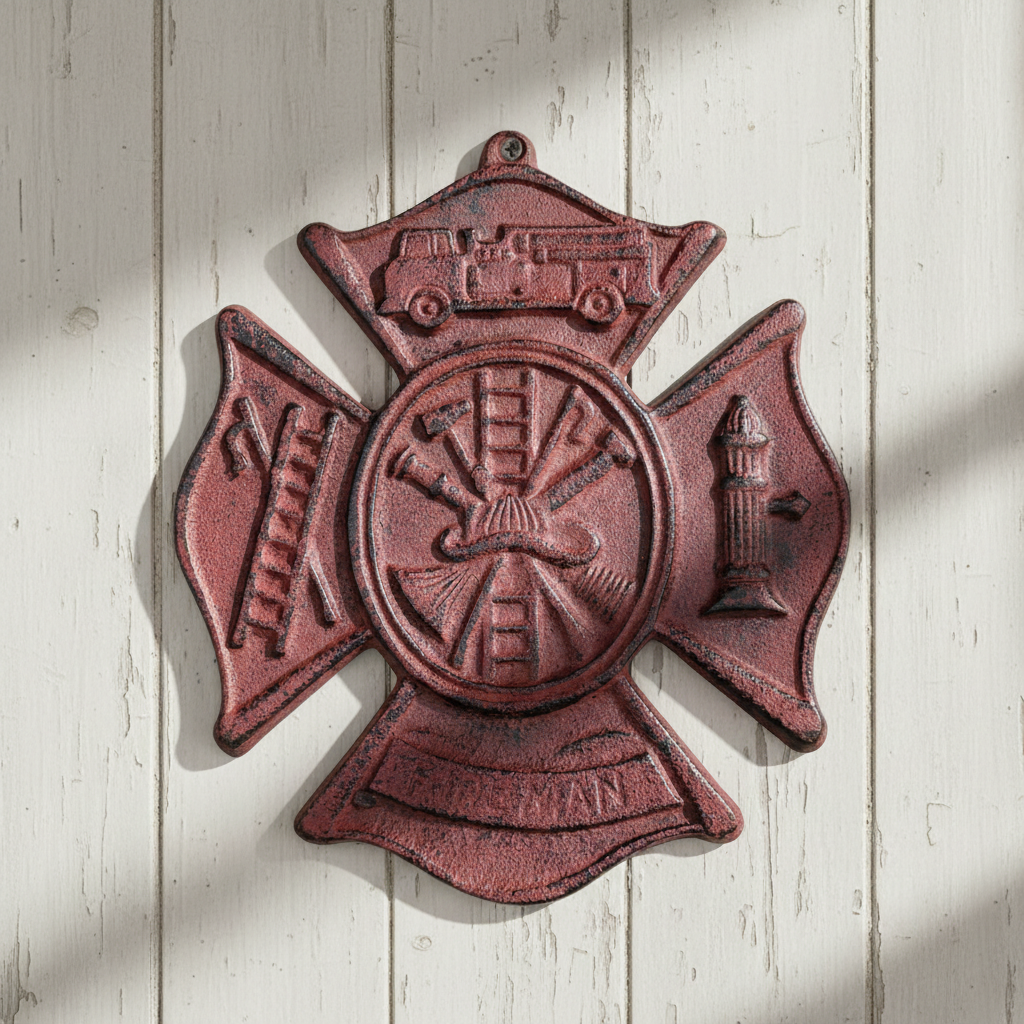 Heroic Cast Iron Fireman Plaque - Tribute to Bravery & Service