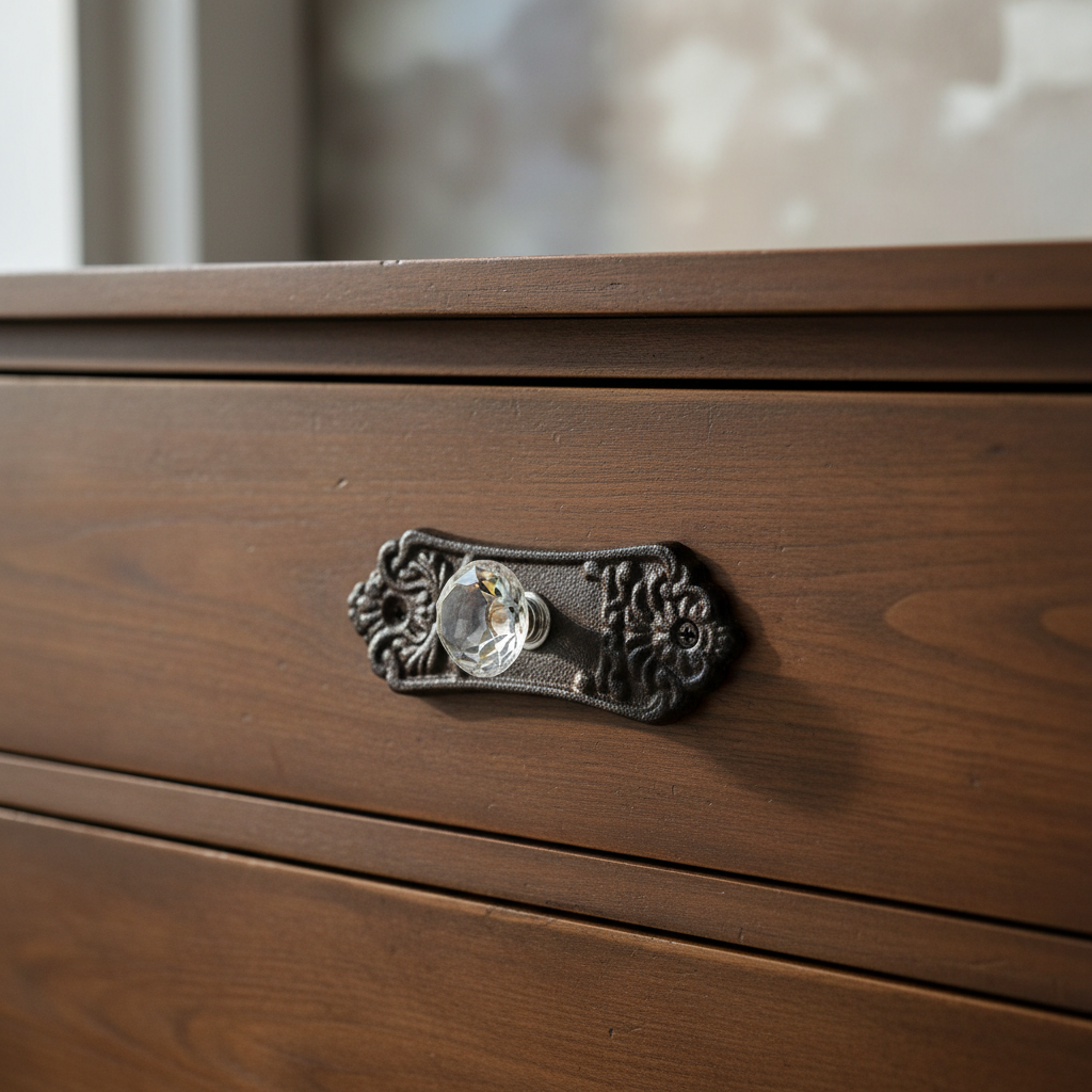 Sparkling Cast Iron Crystal Drawer Pull, Vintage Glam Cabinet Knob