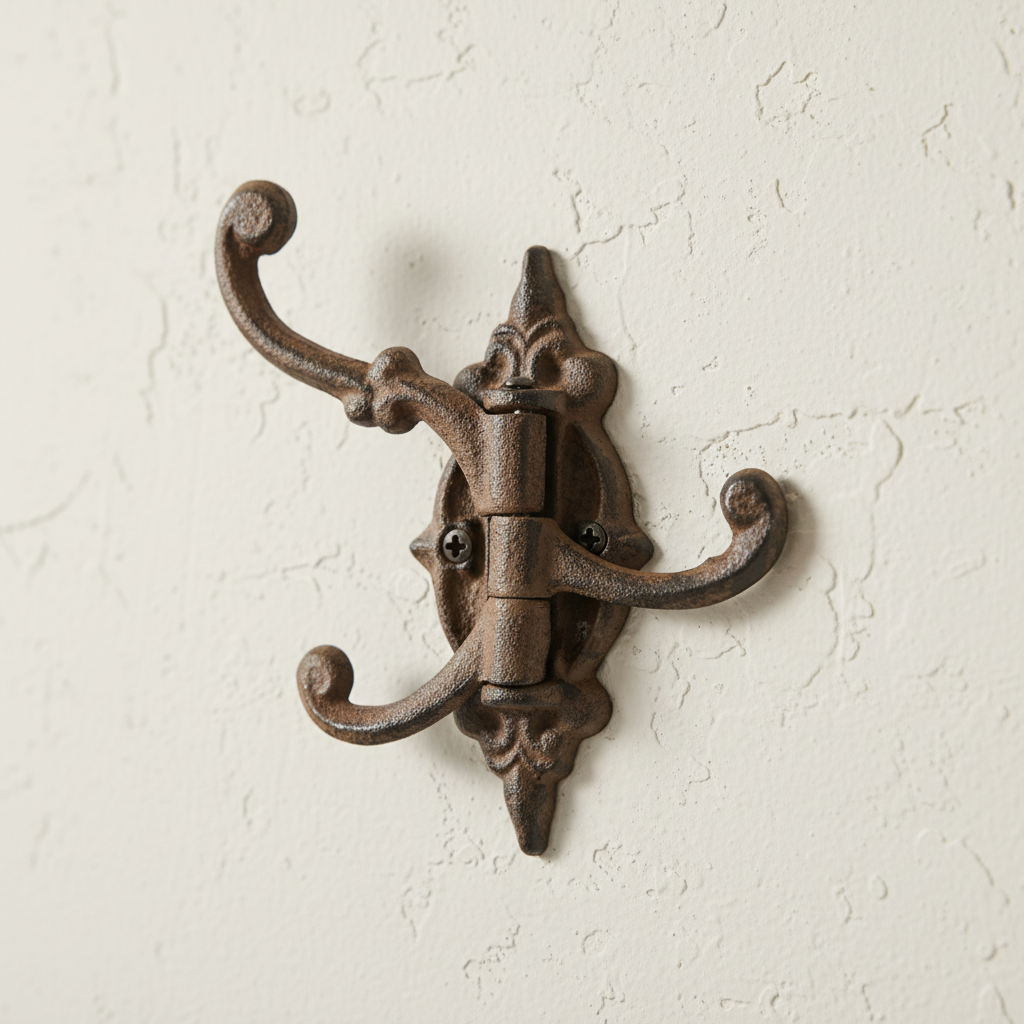 Triple Tier Cast Iron Hooks, Rustic Wall Organizer