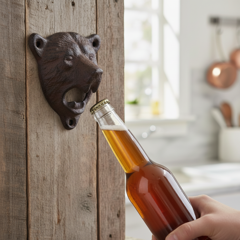 Rustic Cast Iron Bear Bottle Opener, Lodge-Style Bar Accessory
