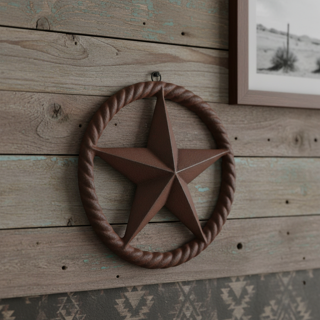 Vintage Cast Iron Star with Twisted Ring, Rustic Western Wall Accent