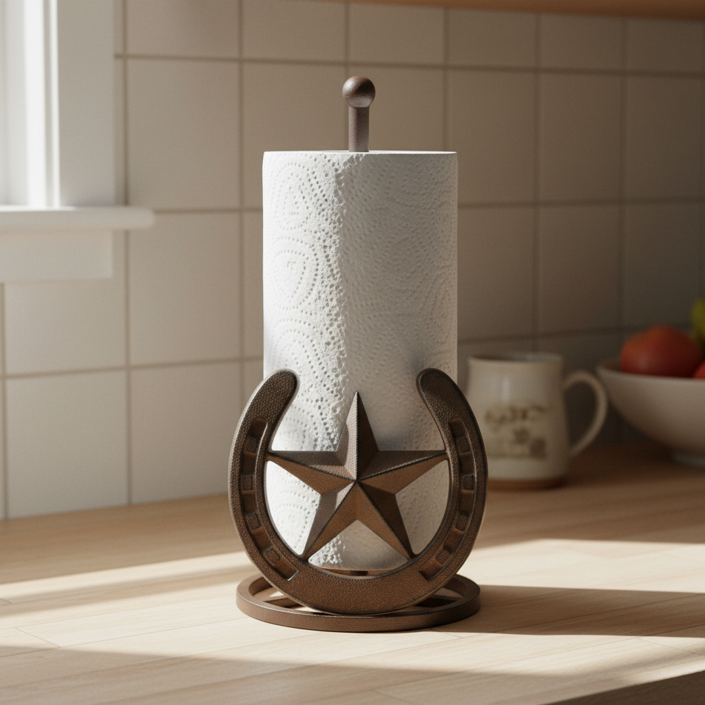 Rustic Cast Iron Star and Horseshoe Paper Towel Holder - Western Kitchen Decor