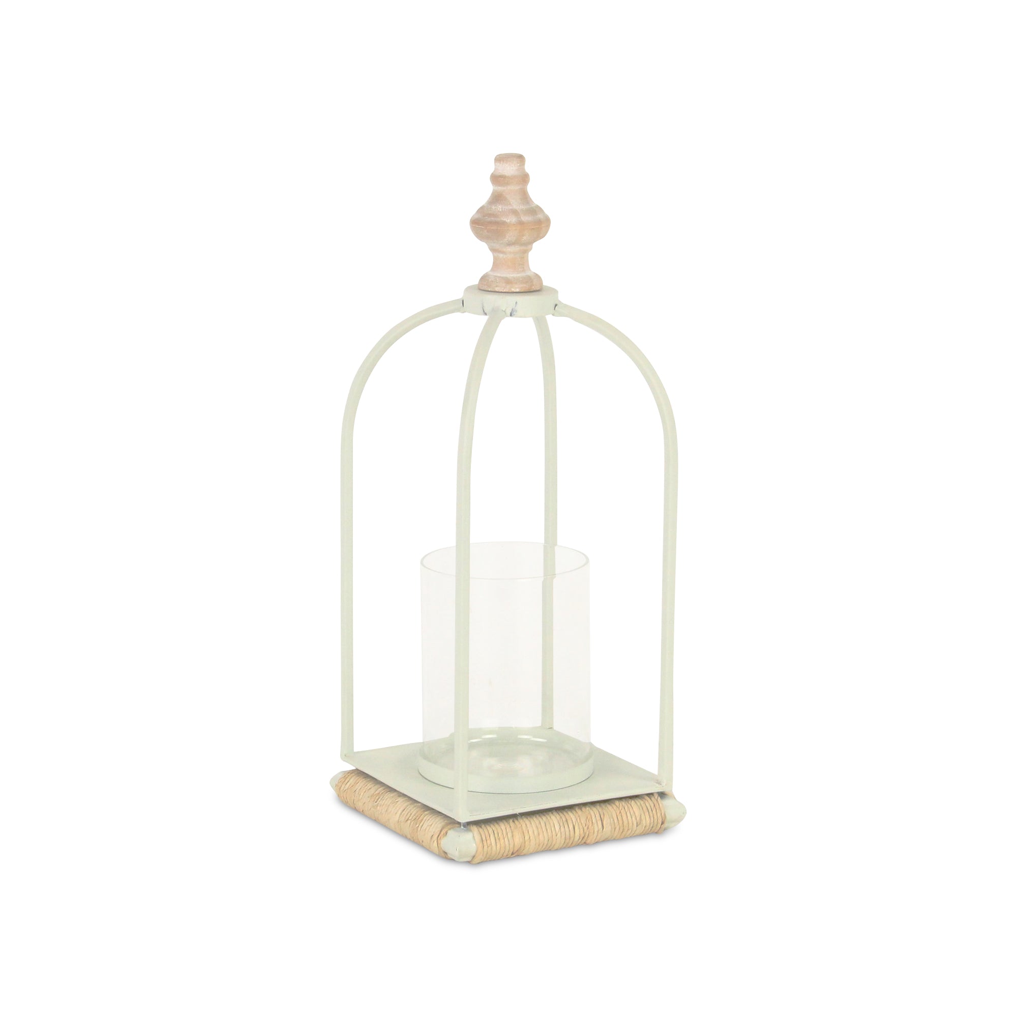 Thistledale White Metal Lanter With Wood & Rope Accents-like New