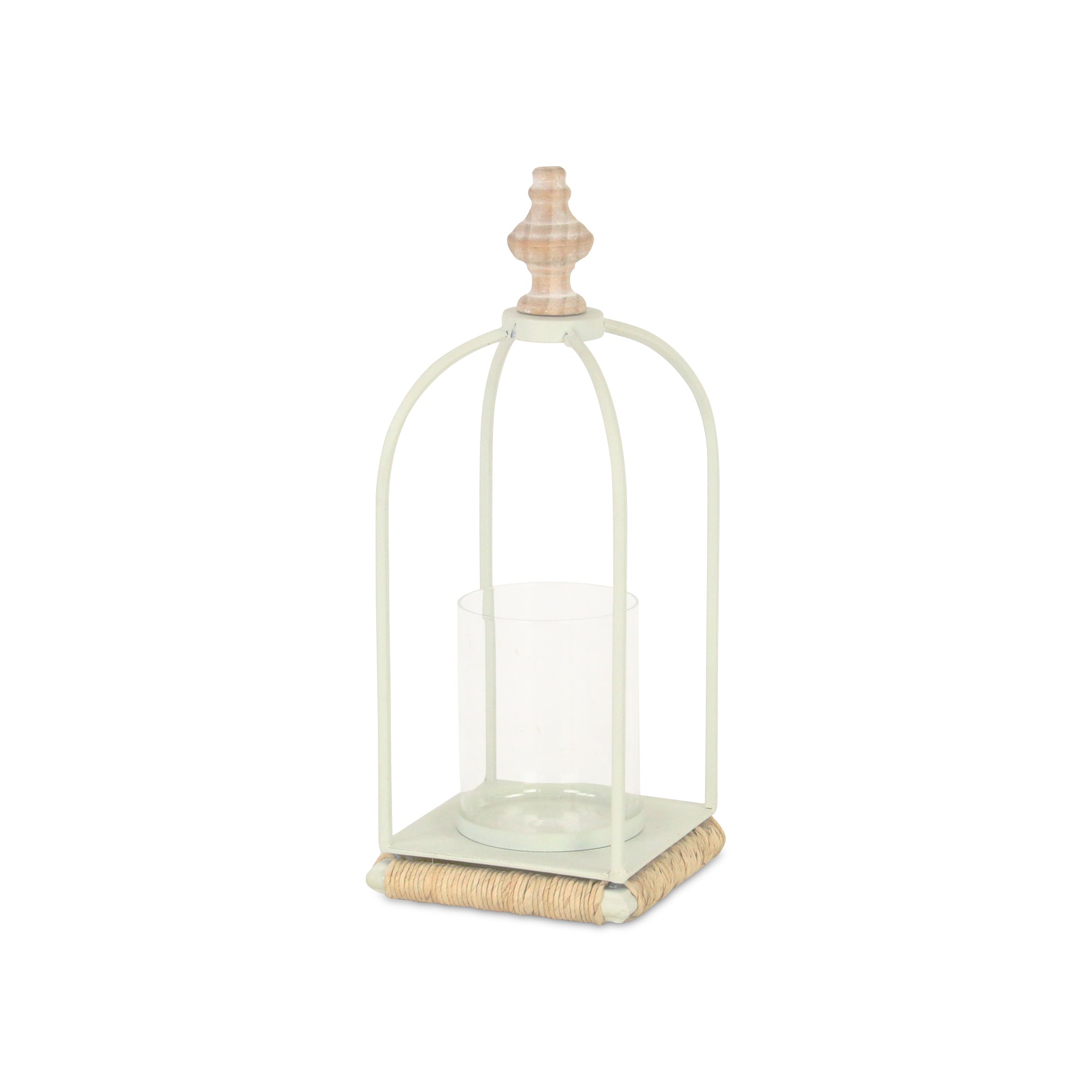 Thistledale White Metal Lanter With Wood & Rope Accents-like New