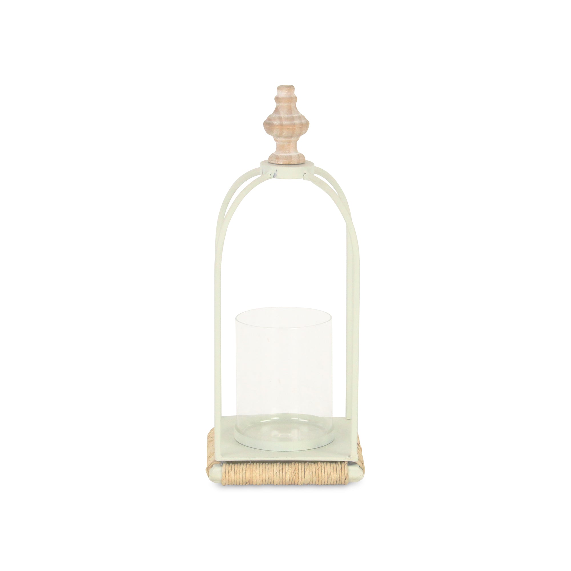 Thistledale White Metal Lanter With Wood & Rope Accents-like New