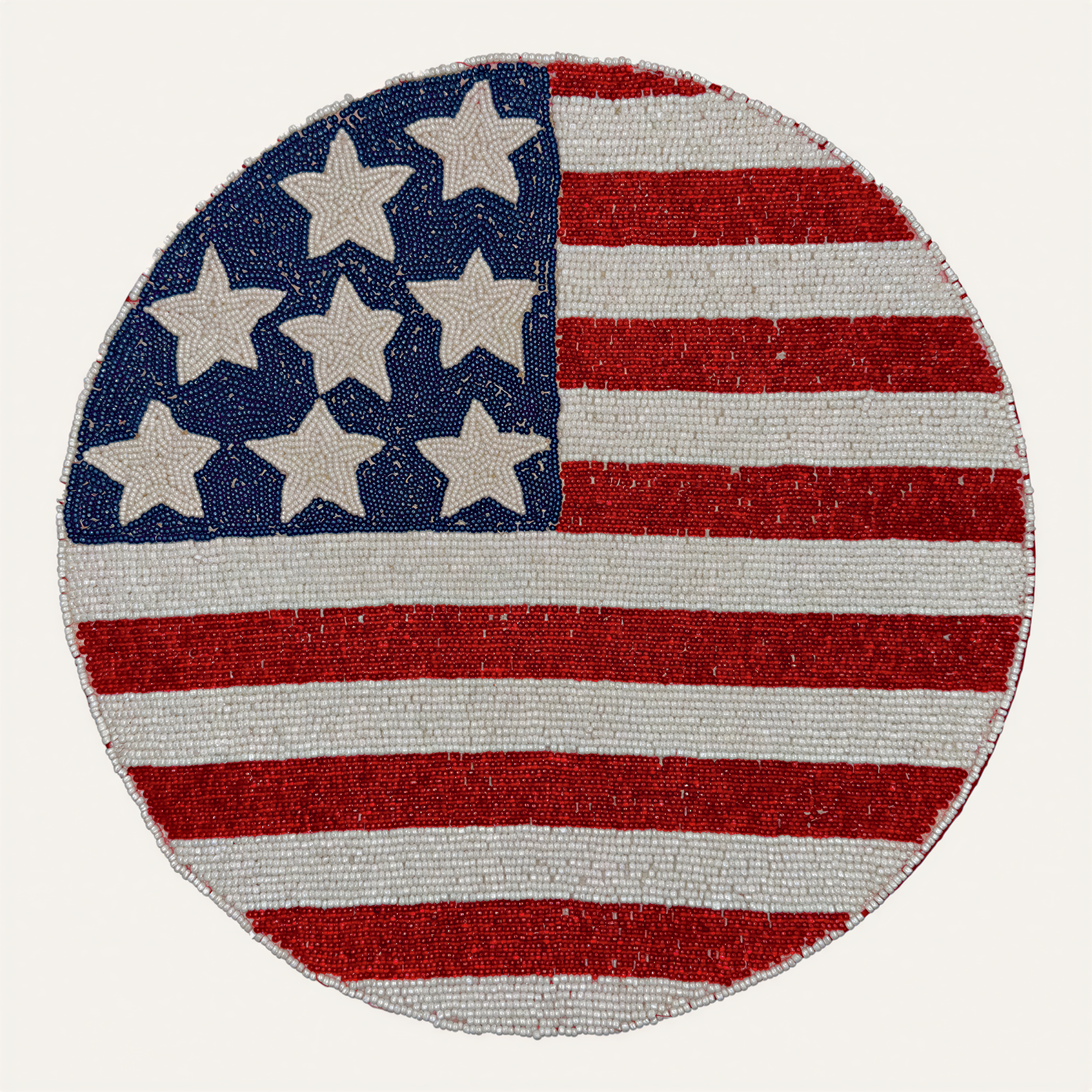 USA Flag Placemats – Round Beaded Placemats with Satin Backing | Handmade Table Decor